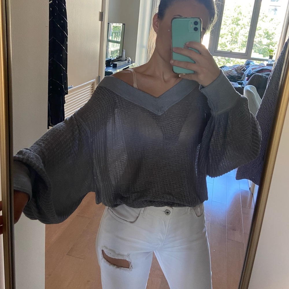 Free People Double V Waffle Top